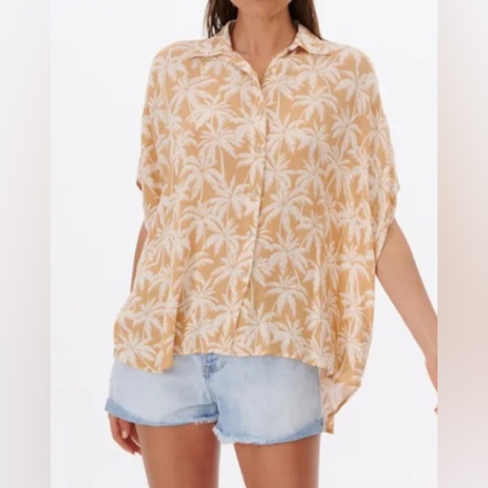 Rip Curl Beige Palm Print Button-Down Shirt